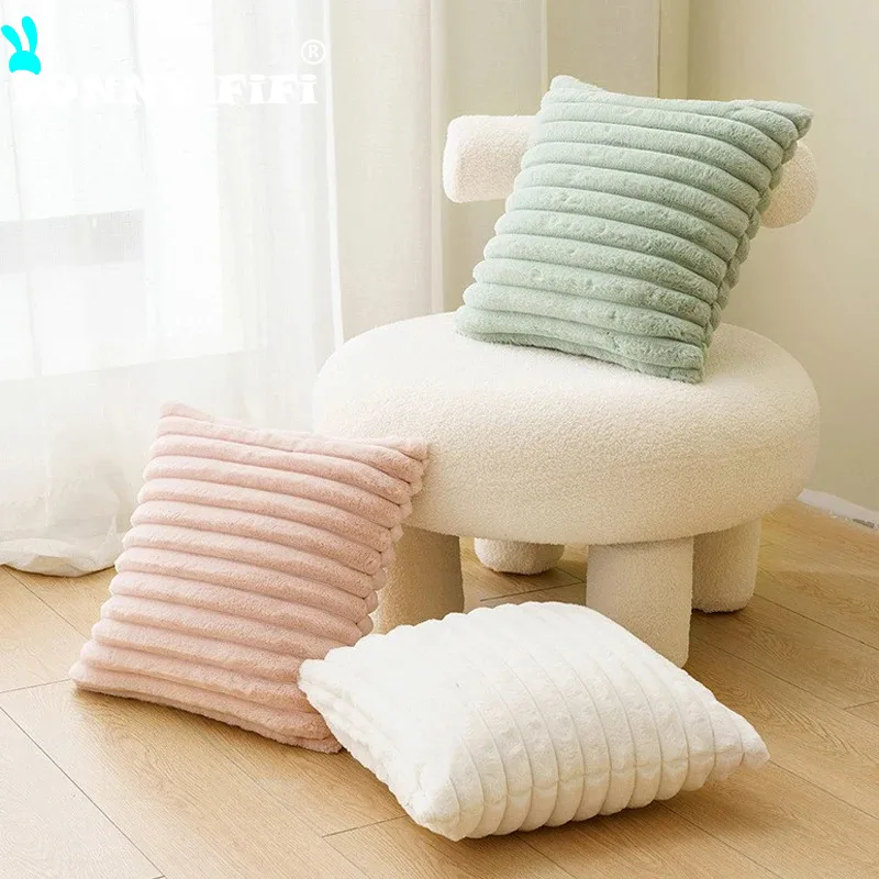 

Cover Cushion Rabbit Decorative Pillowcase Fur 45x45cm 30x50cm Big Striped Plush Soft Pillow Covers for Sofa Living Room Decor