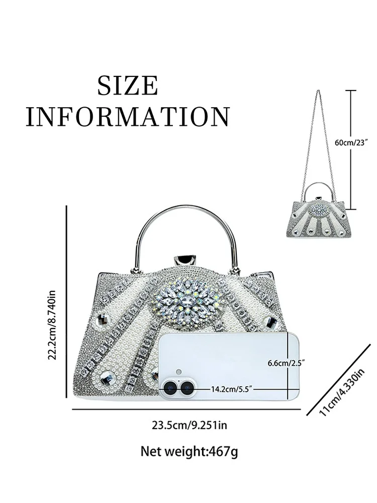 جديد إمرأة الراين الديكور مساء حقيبة 2025 حفلة موسيقية فاخرة مطعمة اللؤلؤ الماس حقائب بريق أنيقة صندوق صغير حقائب اليد