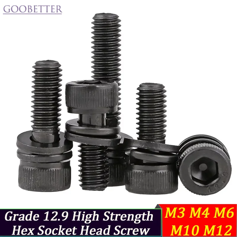 

Grade 12.9 High Strength Hex Socket Head Screw M3 M4 M6 M10 M12 Cup Head Bolt Set with Washers Anti-Loose