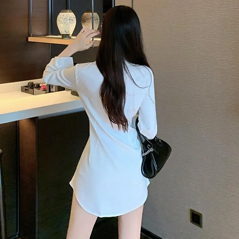 Dresses for Shirt Women White Bandage Woman Long Sleeve Tshirts Dress Elegant Party A Line Chic Curvy Korean Style Aesthetic Y2k