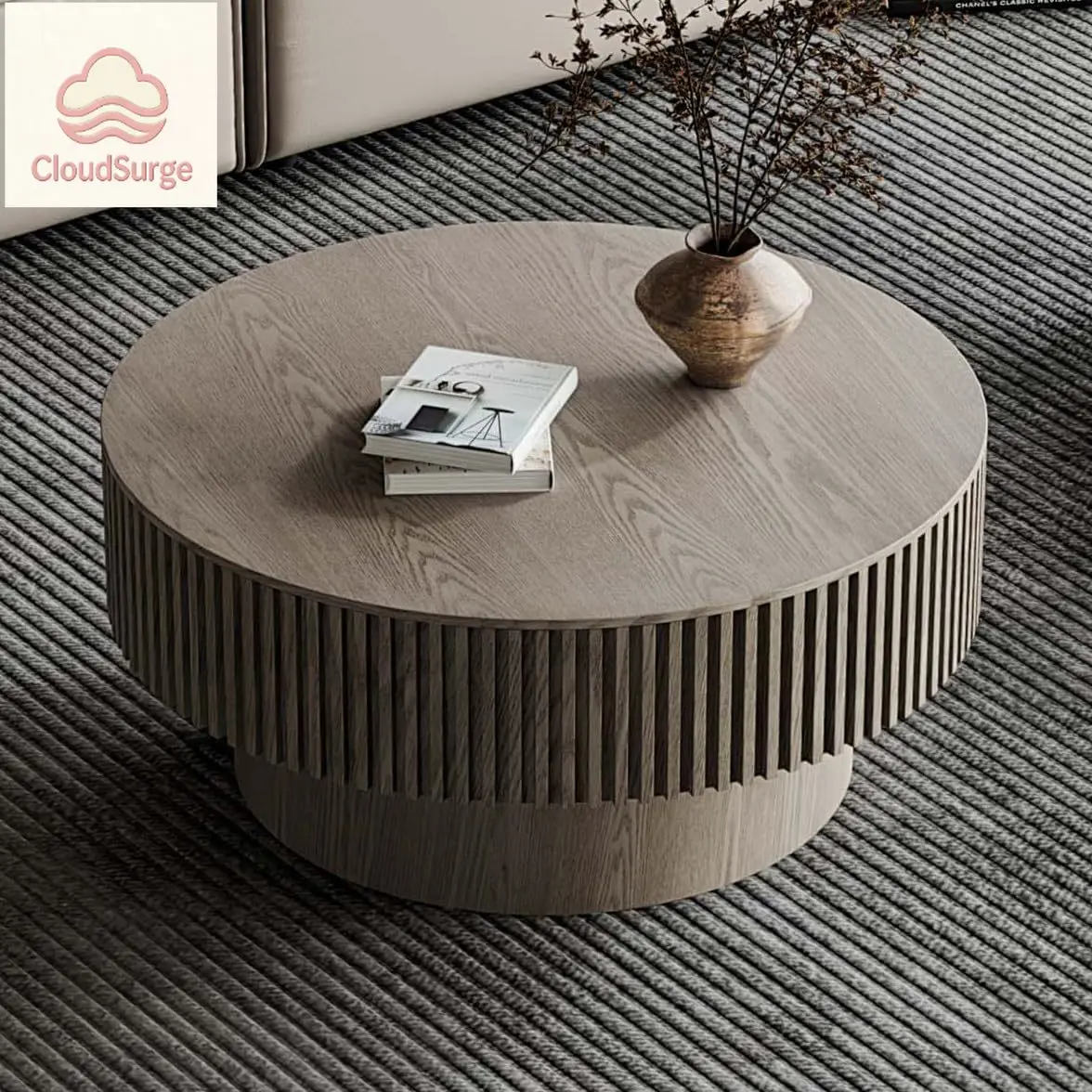 

Круглый журнальный столик с местом для хранения, современный деревянный кофейный столик с отделкой из массива дерева, круглый акцентный столик для гостиной