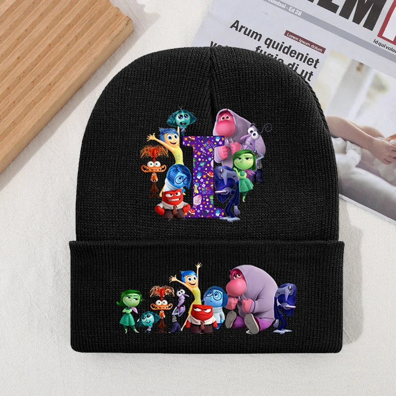 Disney Inside Out 2 Kids Cartoon Cute Knit Cap Boy Anime Printed Knitted Hat Girls Casual Autumn Accessories Children Warm Caps