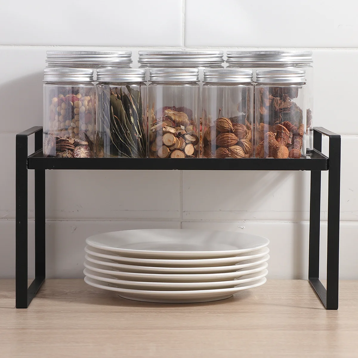 Black Multi-Functional Kitchen Shelf - Single-Layer Countertop Spice Rack, Corner Cabinet Organizer, Kitchens Accessories