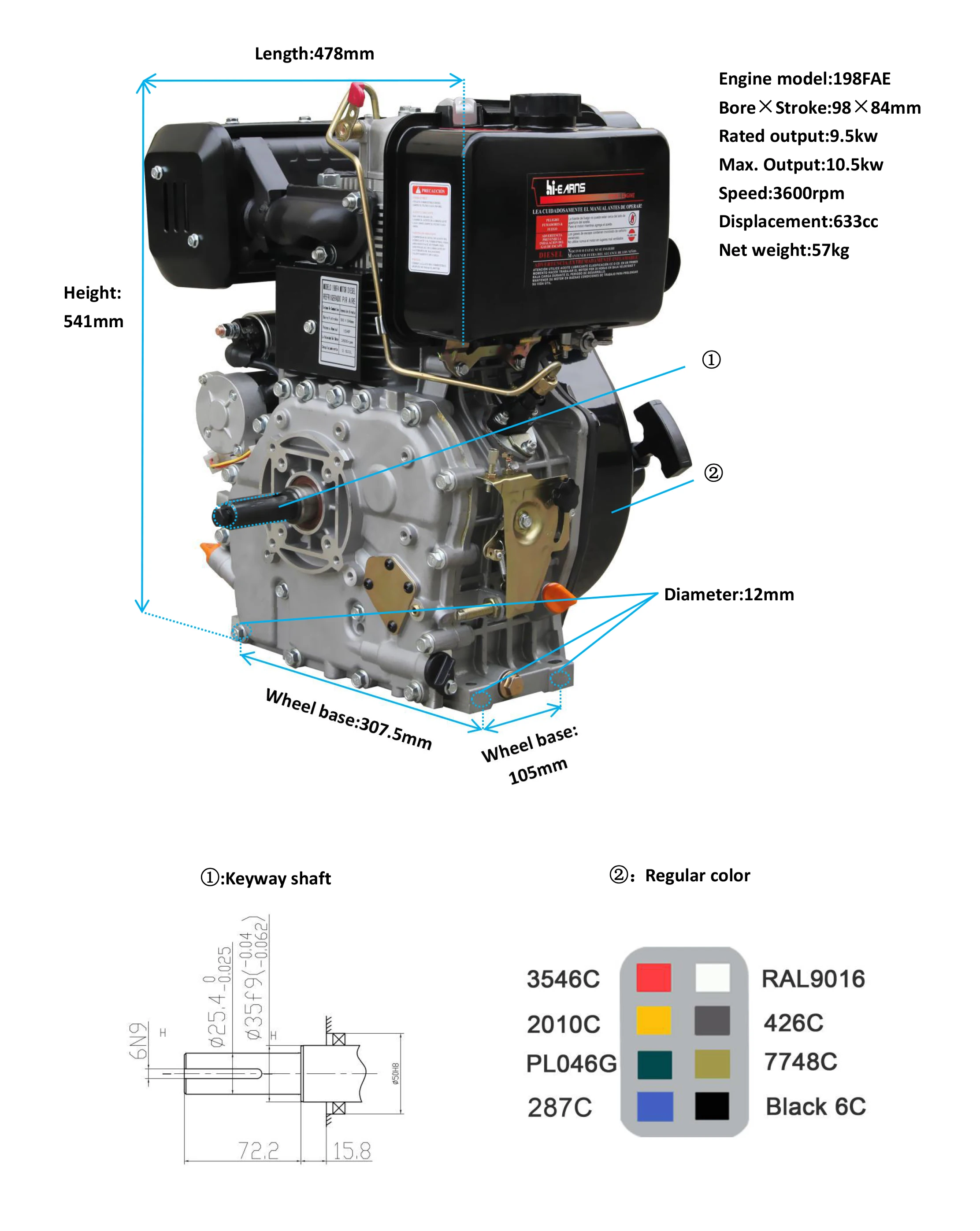 Hot Sale Stable Quality 16hp Diesel Motor 198 1100 Electric Start Engine For Sale
