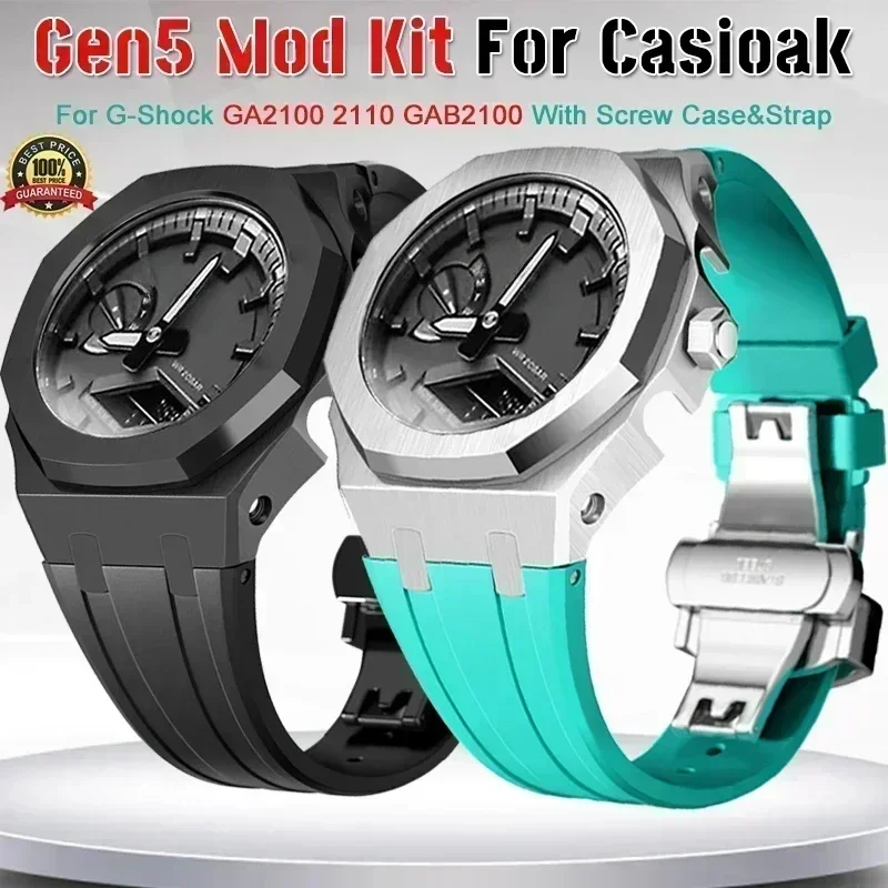 Gen5 Mod Kit For Casioak GA2100 GAB2100 Modification Kit Metal Stainless Steel Case Rubber Strap For Shoc K ga2110 With Screw