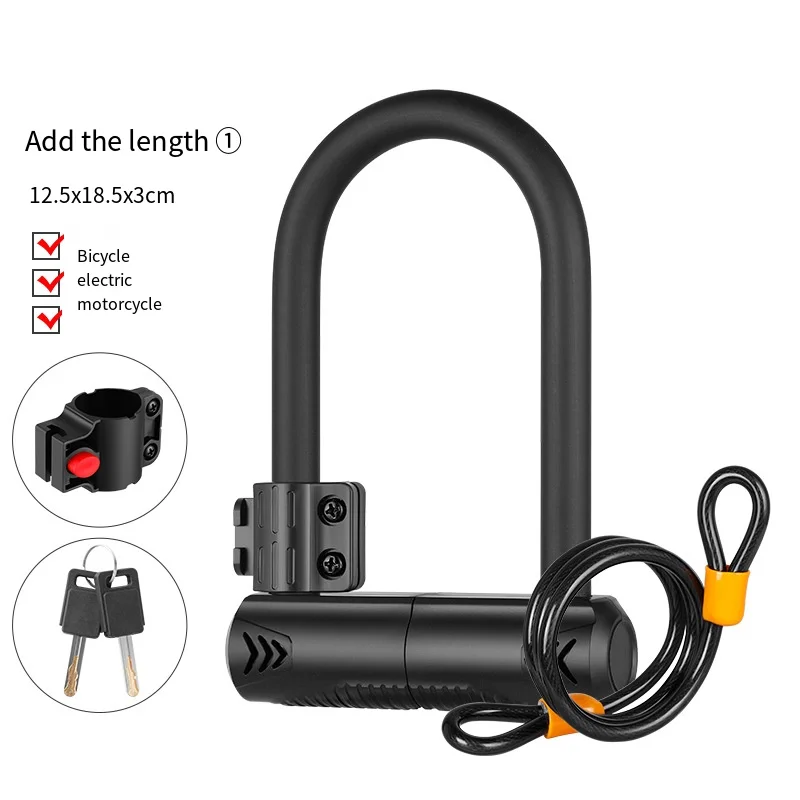 Resistant Anti-Theft Steel Cable Electric Scooter U Lock Shackle Heavy Duty Security Key Motorcycle Bike Bicycle U Lock