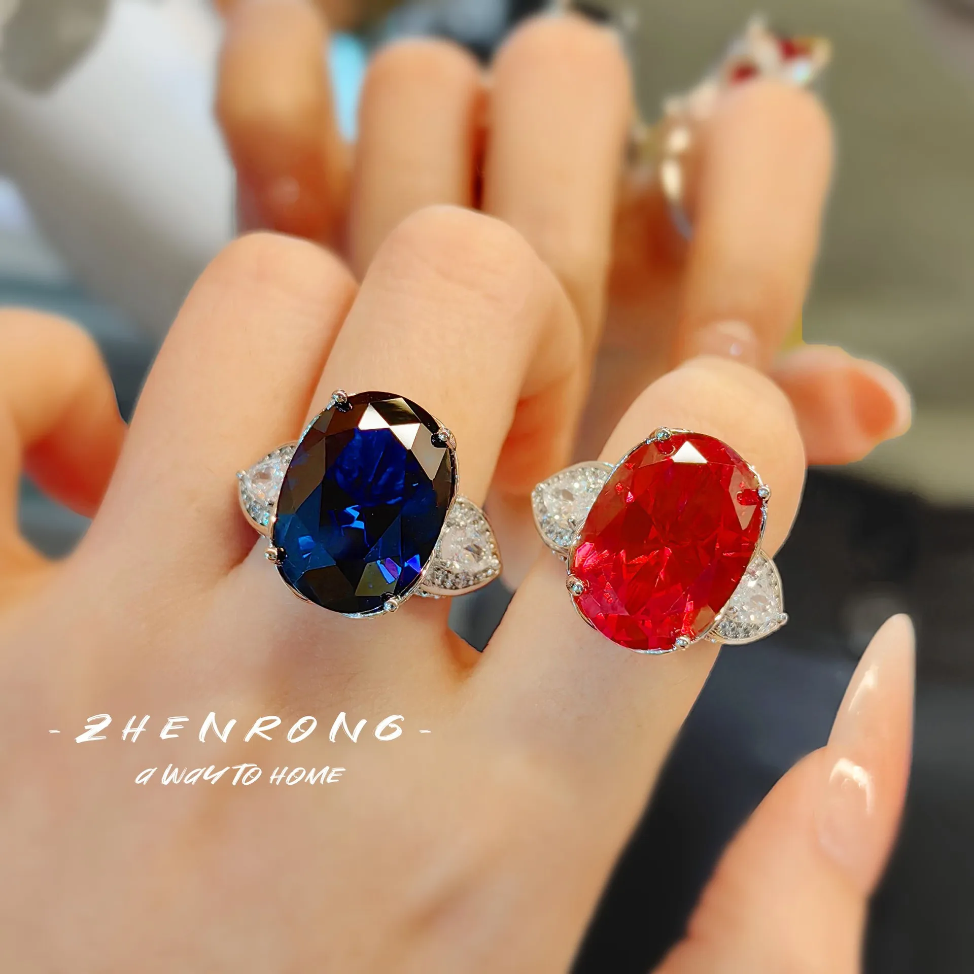 

Luxury Silver Color High Quality Blue And White Zircon Adjusted Rings For Women Fashion Jewelry Party Wedding Engagement Gifts