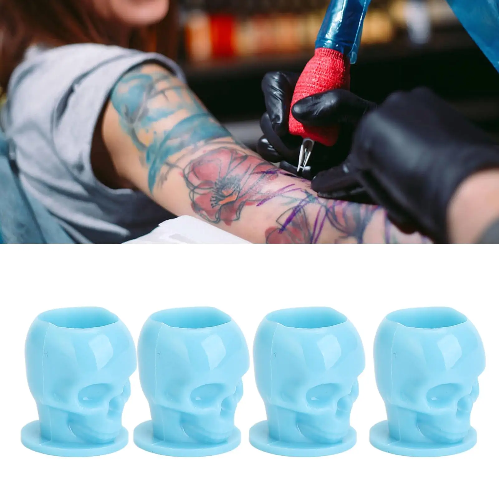 200pcs Skull Shaped Tattoo Ink Cups with Stable Base for Microblading Pigment   Prevent Falling, Pigment Holder Cups