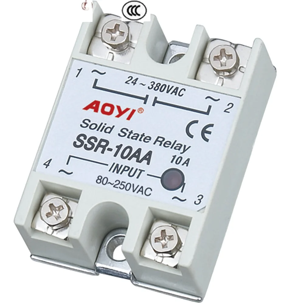 

10 шт. AOYI однофазное реле постоянного тока SSR-10AA 10A 24-380 В переменного тока твердотельное для управления сценическим освещением