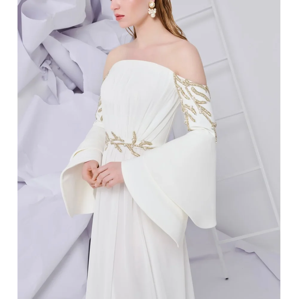 فساتين سهرة عصرية بدون حمالات أنيقة بأكمام مضيئة مطرزة بالخرز فساتين حفلات رائعة ثنيات سويب تراين على شكل حرف a للحفلات