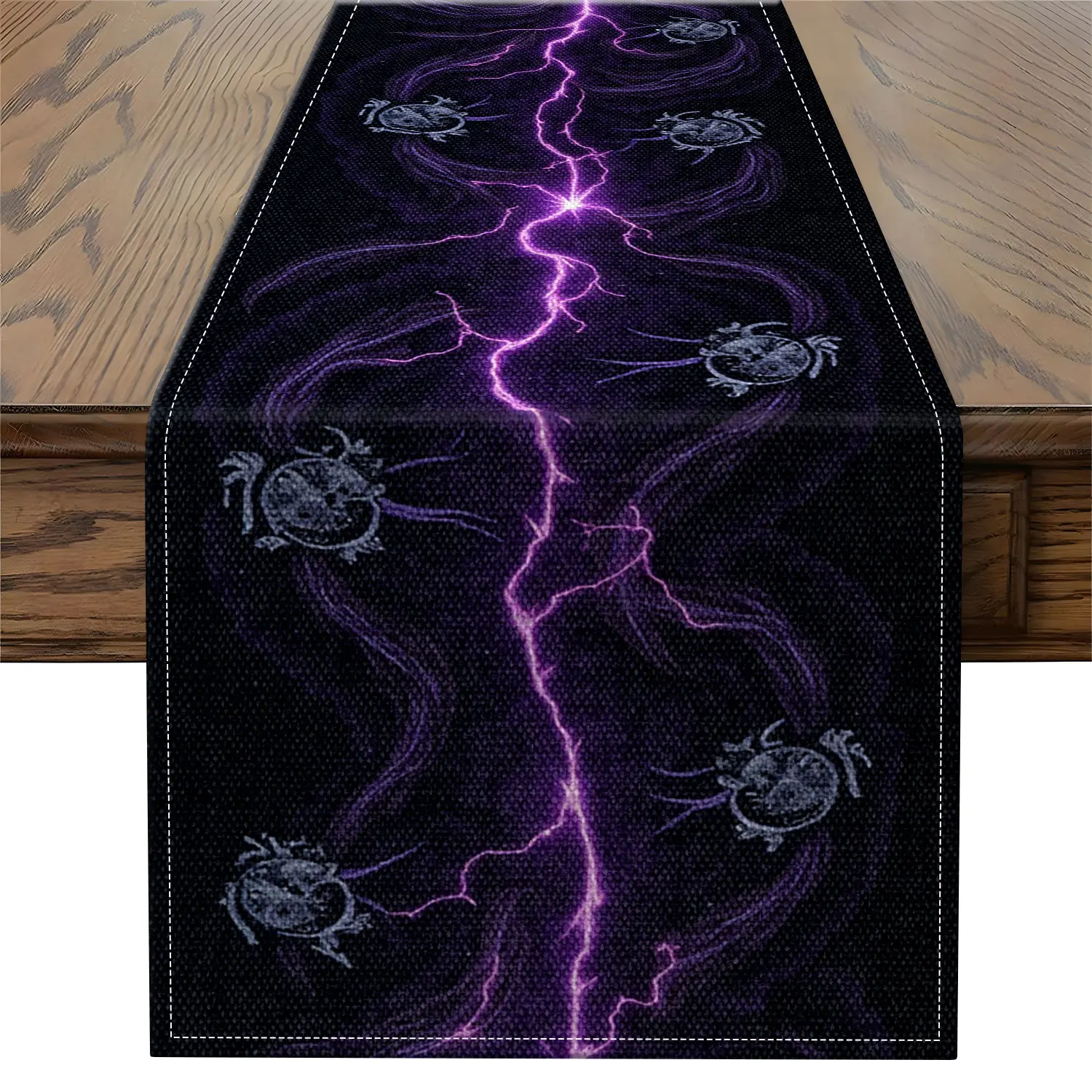 1-Piece Purple Lightning & Mystical Creature Print Table Runner, Festive Party Dining Table Runner Decor