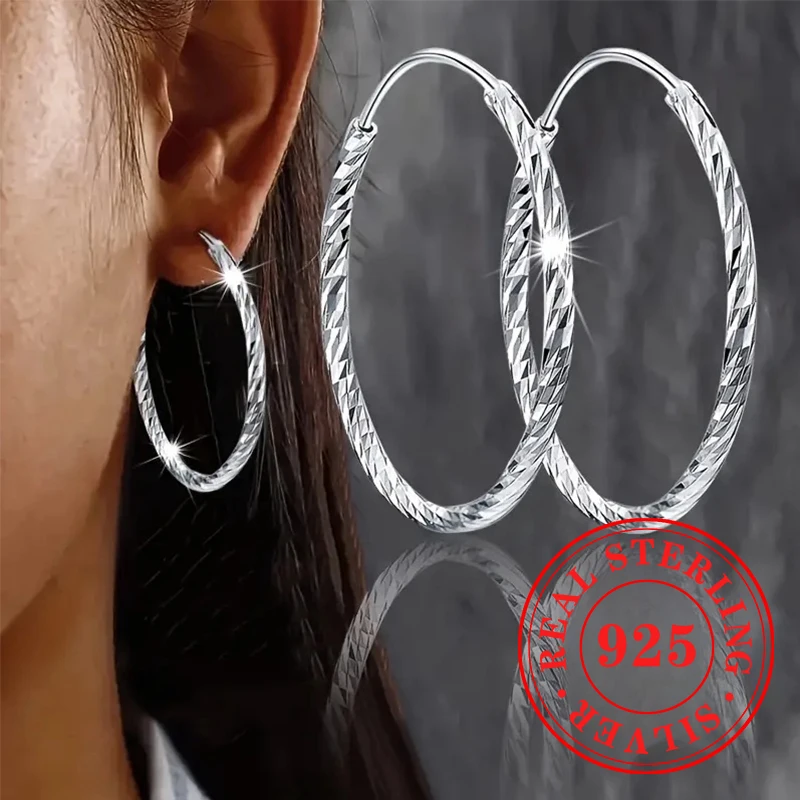 Huitan Novel Twisty Large Hoop Earrings for Women 925 Sterling Silver Exquisite Party Ceremony Jewelry Swanking Chic Accessories