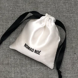 50pcs Personalized Satin Bag for Jewelry Packaging Print Name Drawstring Pouch Party Silk Bags Custom Logo Favors Eye Mask Bag