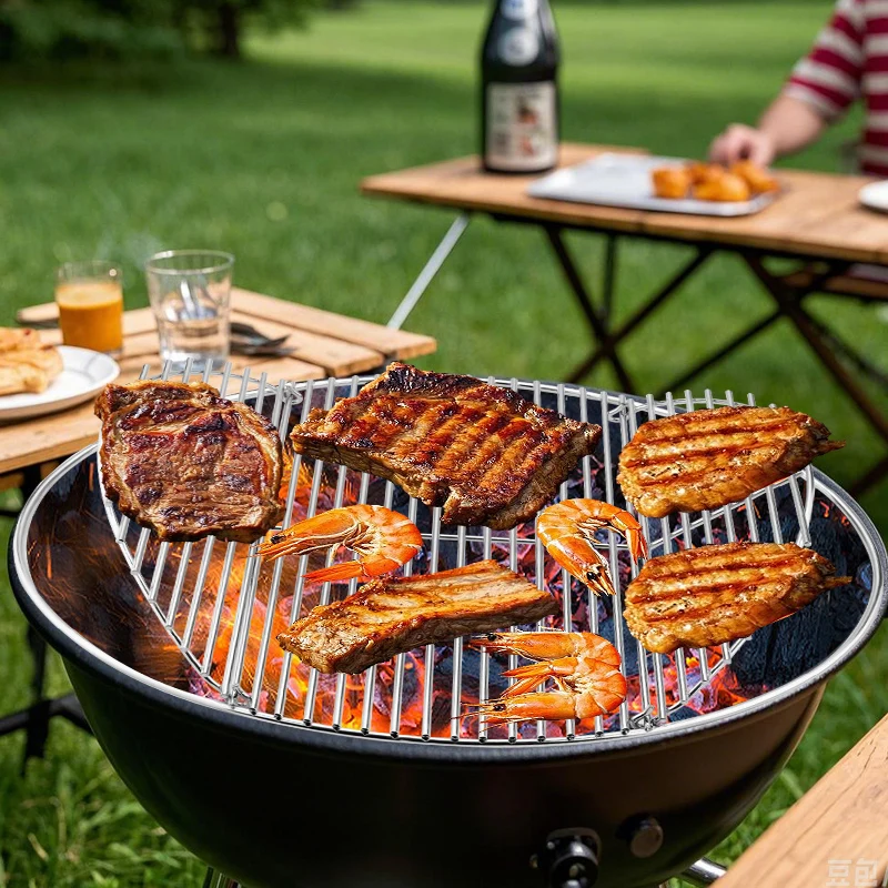 

17" Round Metal Charcoal Grate Replacement Hinged Cooking Grate with Handles Compatible with Weber 18 inch Charcoal Container