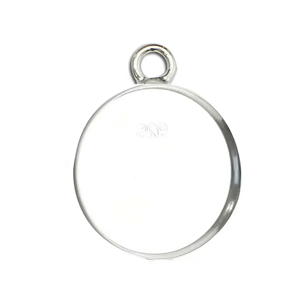 

925 Sterling Silver Circle Pendant Base fit 16mm Round Cabochon Bezel Setting Pendant Tray for DIY Necklace Jewelry Making