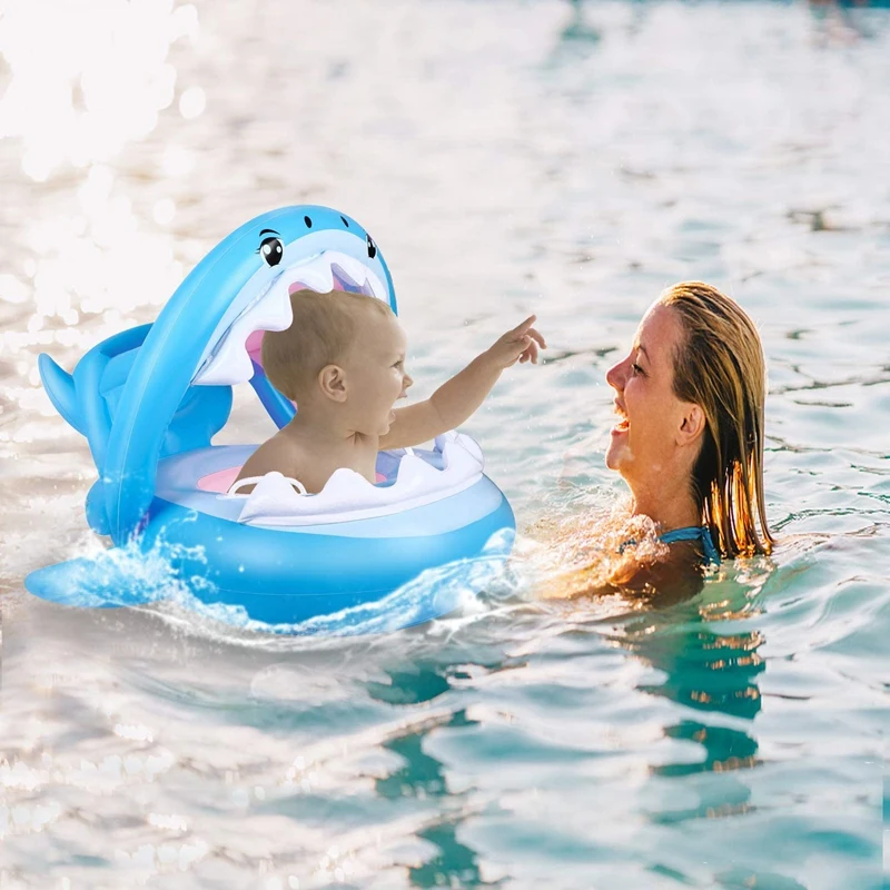 Baby Swimming Pool Float Ring Toddler Floaties With Removable Inflatable Canopy Shark Infant For Kids Aged 6 36 Months