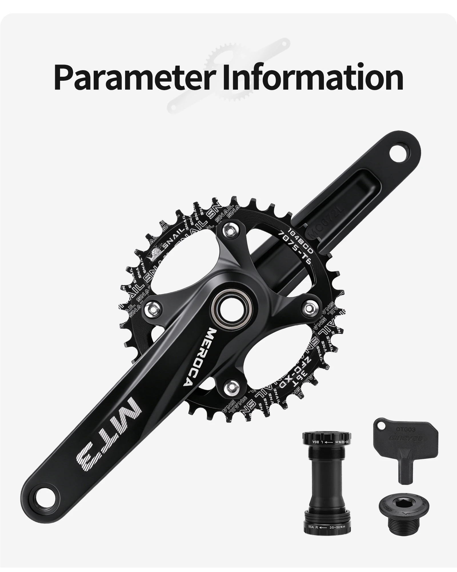 MEROC MT3 Mountainbike-Kurbelgarnitur 170mm Hohl-Integriertes Aluminiumlegierungs-Kettenblatt 104BCD 32/34/36/38/40/42T für 8-12-Gang MTB – Detail 2