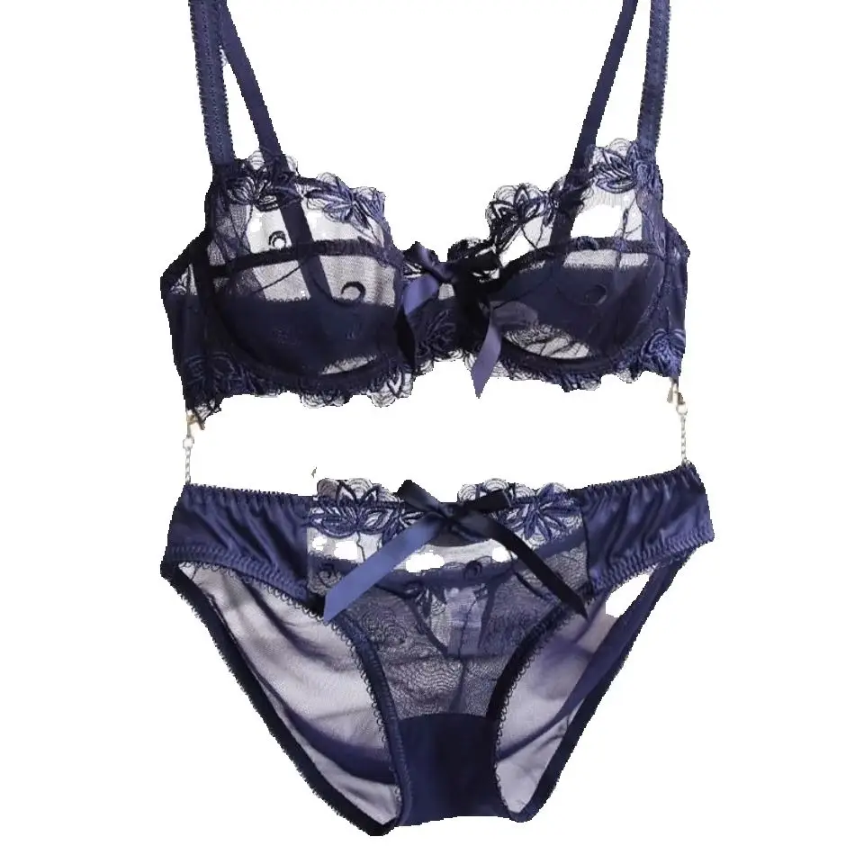 Women Bra and Panty French Embroidery Lace Bralette Wireless Triangle Cup Bra  Elegant Thin Straps Small Chest Cover Lingerie