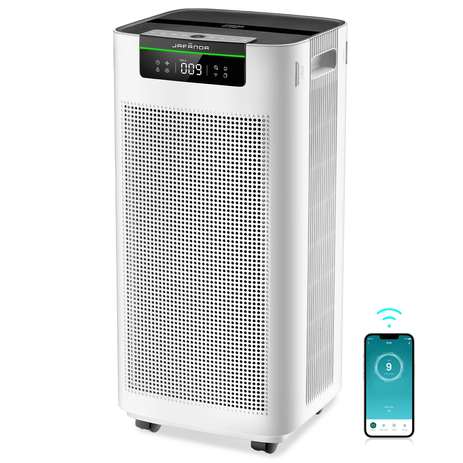 Jafända-Purificateur d'air intelligent HEPA, filtre à charbon actif, supporter ficateurs d'air pour la maison, les grandes pièces, 3800 pi ², Andrea & Alexa, Ture HEPA