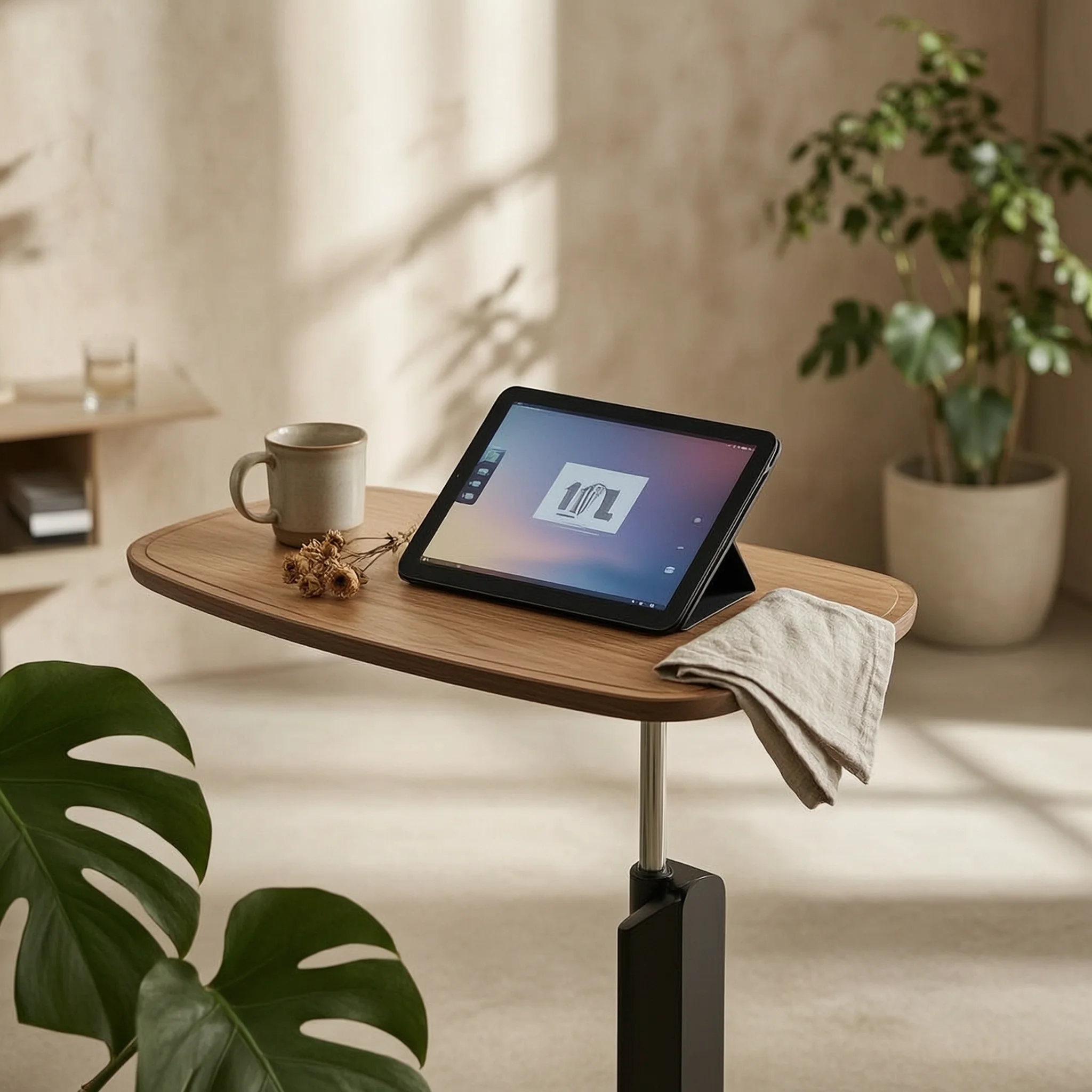 adjustable-side-table-pneumatic-lift-mobile-side-table-home-furniture-saddle-leather-walnut-finish