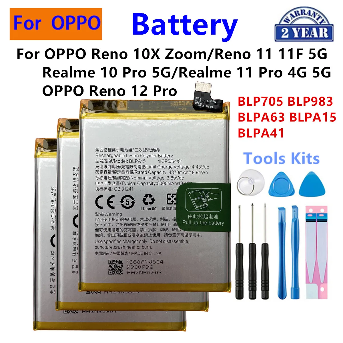 BLP705 BLP983 BLPA63 BLPA15 BLPA41 Battery For OPPO OnePlus Reno 10X Zoom Reno 11 11F 12 Pro Realme 10 11 Pro Phone Batteries
