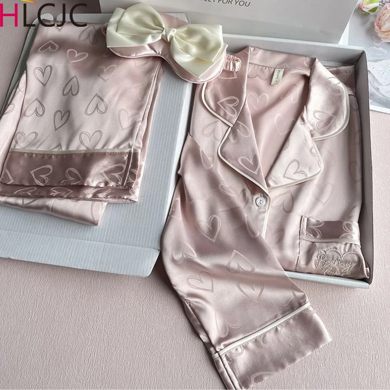 

Пижама женская из вискозы, на весну и осень, одежда для сна с длинными рукавами, новинка 2023, пижама с красным принтом Love, Женская домашняя одежда, шорты, костюм