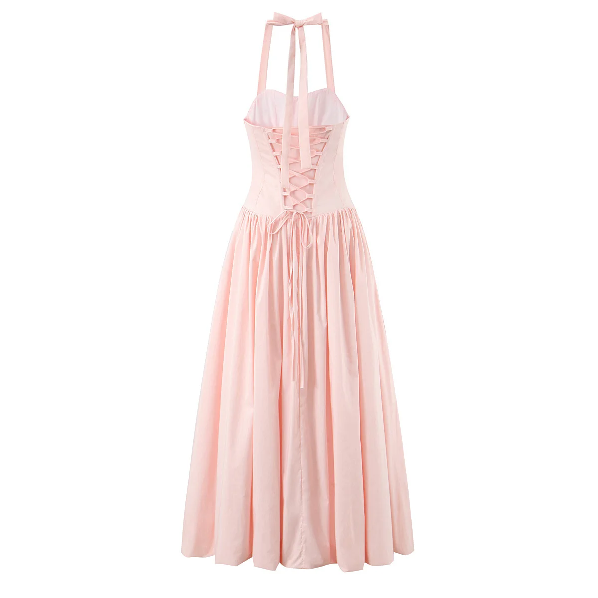 French Ruffles High Split Ruched Fishbone Halter Back Lace Up Long Holiday Party Dress
