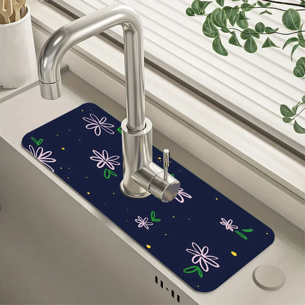 

Cute Flowers Faucet Mat For Kitchen Sink Protectors Art Kitchen Accessories Rubber Mat Splash Guard, Bathroom Faucet Mat