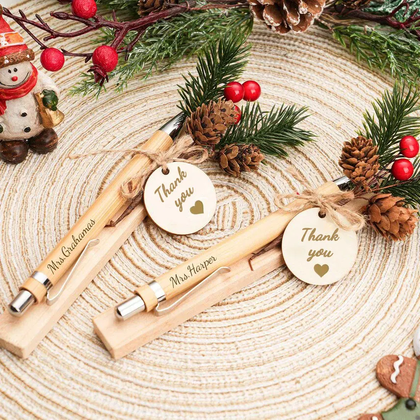 Stylo à bille en bambou gravé personnalisé, stylo avec nom personnalisé, cadeau de remerciement pour les enseignants, cadeau de Noël