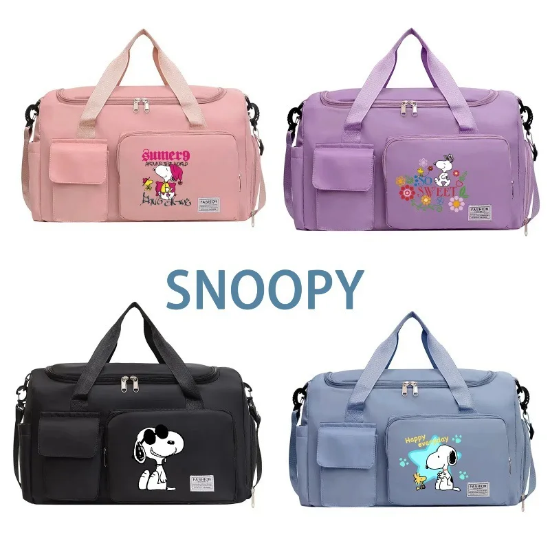 Snoopy Cartoon Print Gym Duffle Bag with Shoe Compartment Large Capacity Travel Handbag Sports Single Shoulder Luggage Bag