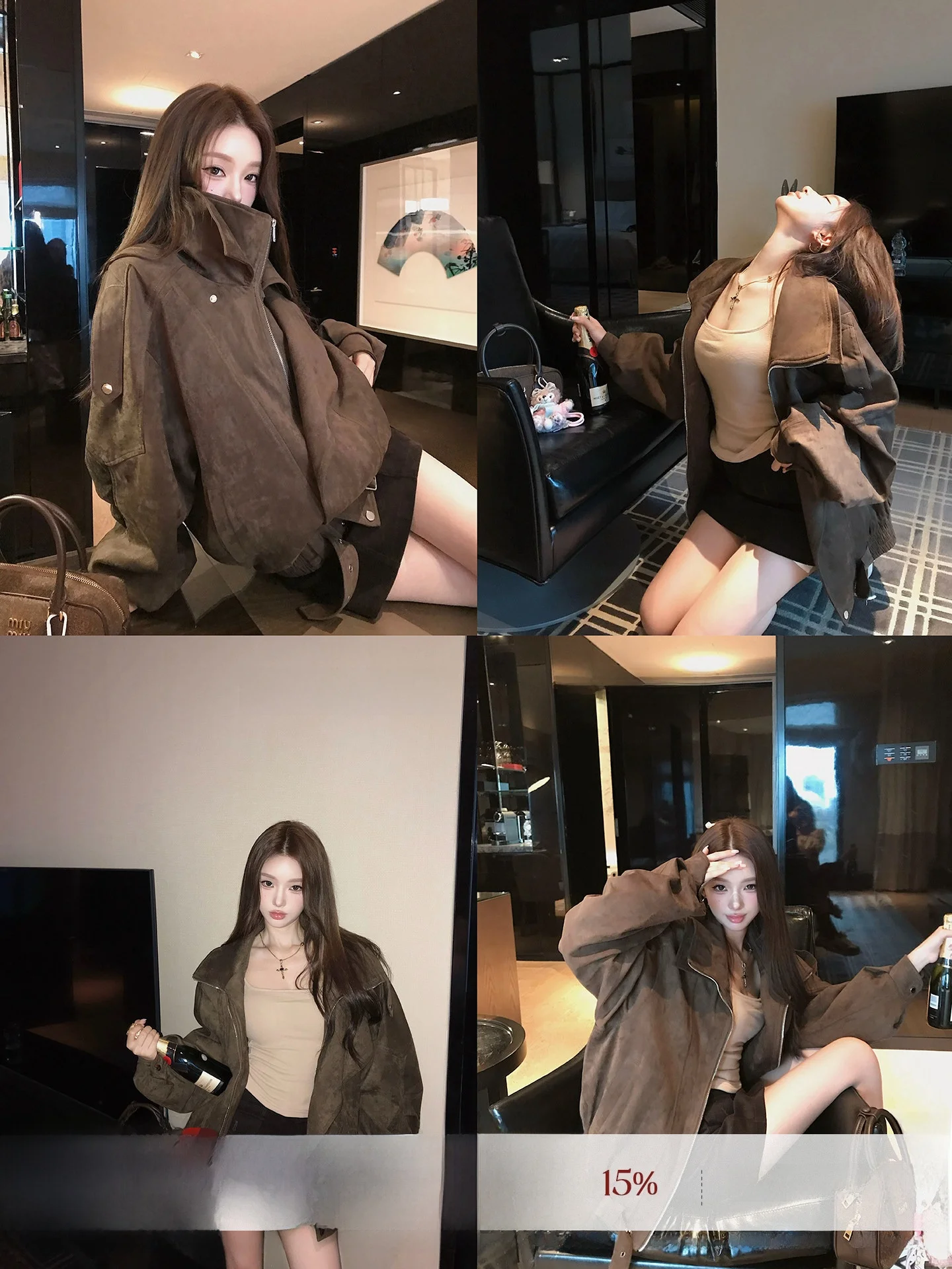 

Sweet Cool Girl Cotton Lined Suede Jaet Women's Faion Retro Sle Long Sve Zipper Closure Stand Collar Autumn Winter N...