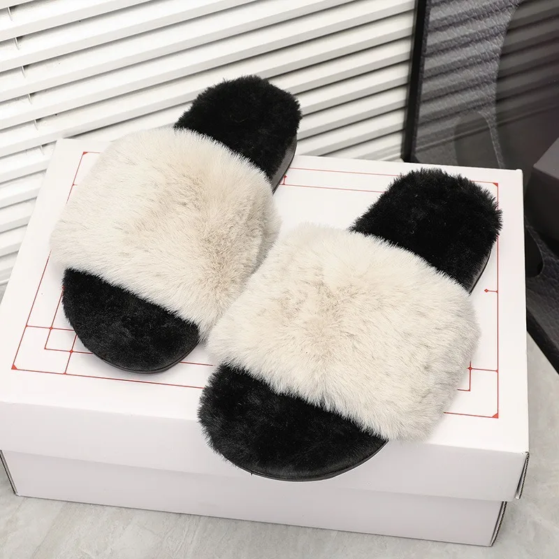 شتاء دافئ نِعال من الفراء النساء أحذية المنزل شبشب داخلي 2025 النعال الصوف الفاخرة امرأة النعال غير رسمية