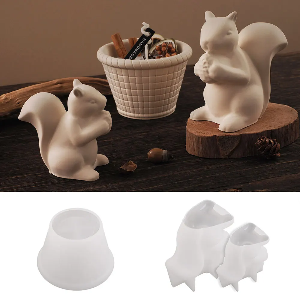 Easter Mold Flower Basket Candle Cup Silicone Mold DIY Concrete Flower Pot Cute Squirrel Pinecone Resin Plaster Ornament Molds