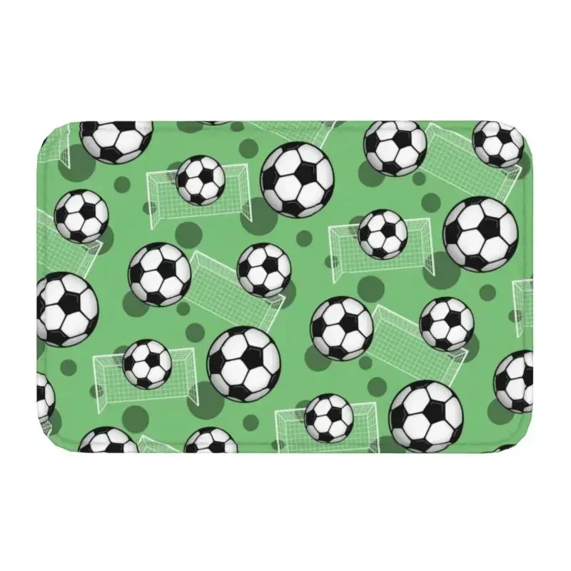 Soccer Ball And Goal Green Pattern Front Floor Door Entrance Mat Outdoor Football Bath Kitchen Doormat Garage Carpet Rug