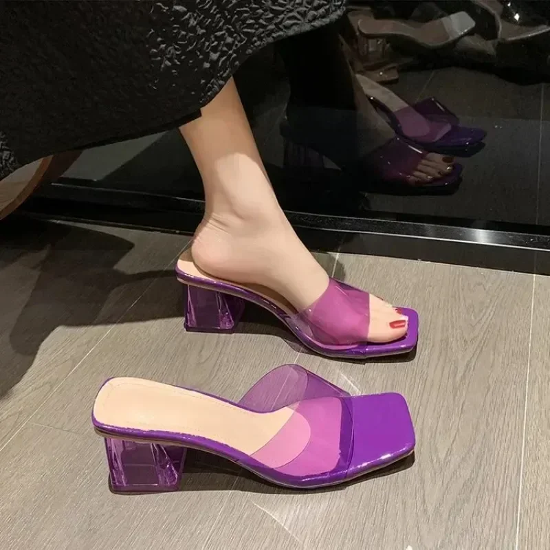 Sandales hautes en PVC transparent pour femmes, nouvelles pantoufles sexy ouvertes, talons optiques, mode extérieure décontractée, grandes pantoufles, 34-41, été 2024