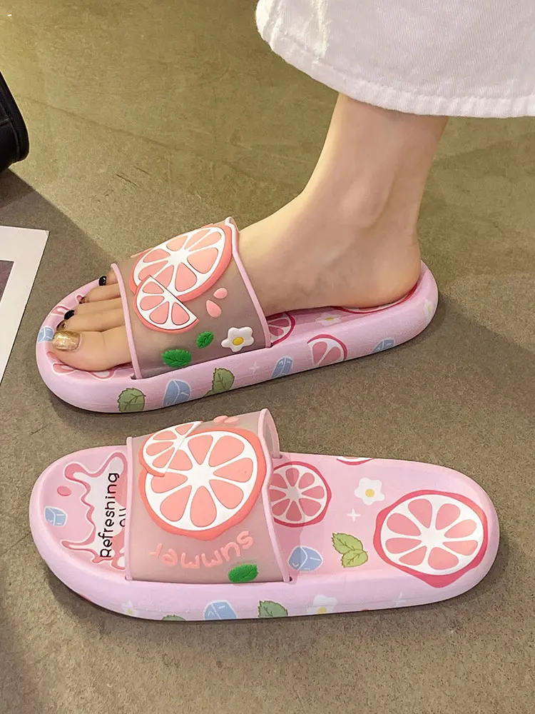

Нескользящие летние тапочки, женские домашние тапочки для купания, мягкие тапочки-батомы с милым фруктовым дизайном, Sweet Sle Roman Sle