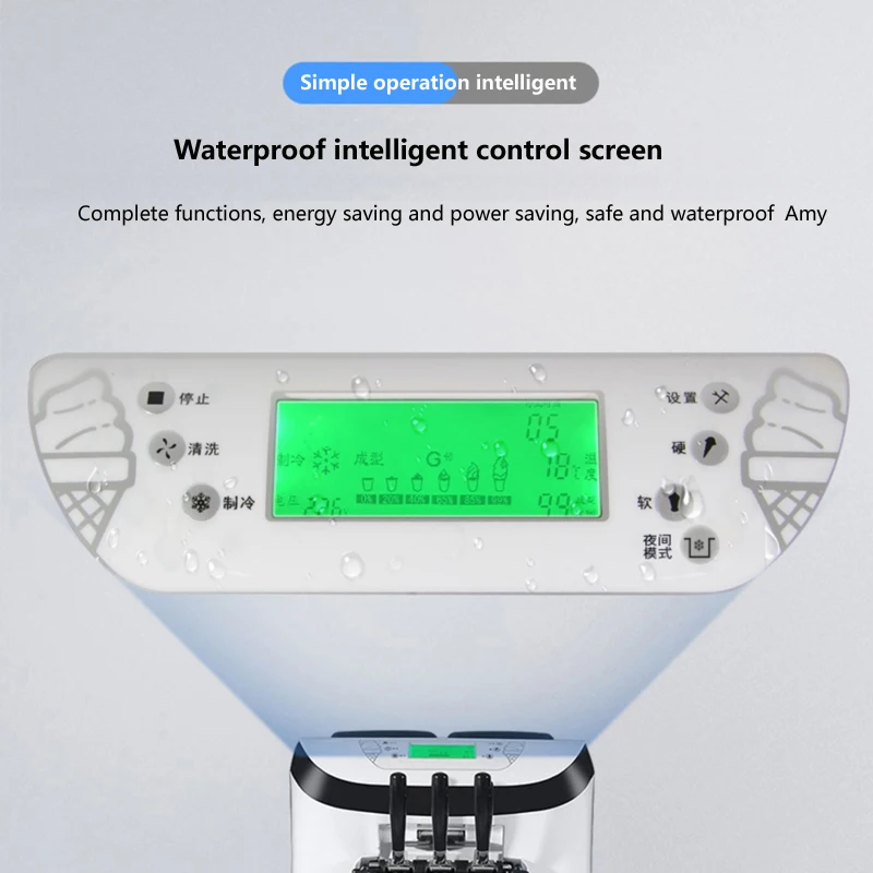 آلة الآيس كريم الجديدة نظام التشغيل الإنجليزي التجاري ثلاثة رؤوس ضاغط مزدوج عمودي آلة الآيس كريم الناعمة