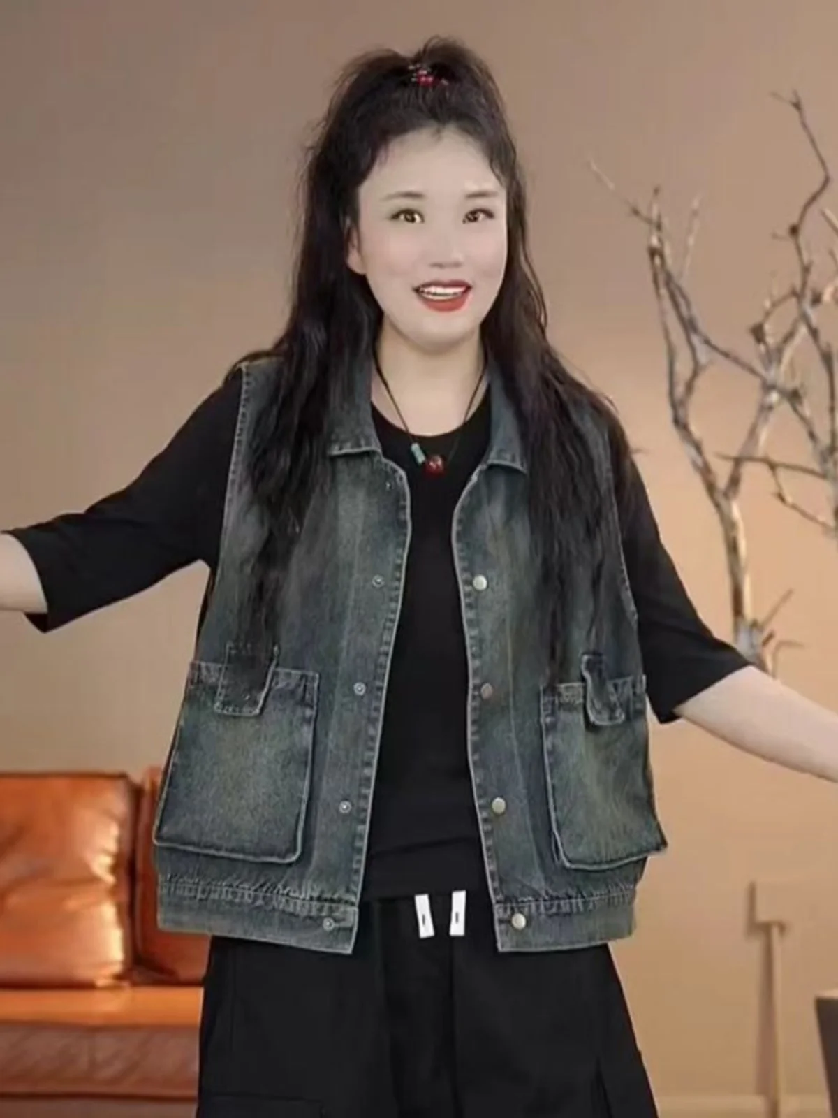 

Модный свободный женский джинсовый жилет на весну-осень, с пуговицами, прямого кроя, тонкий, из одной ткани, стандартный размер