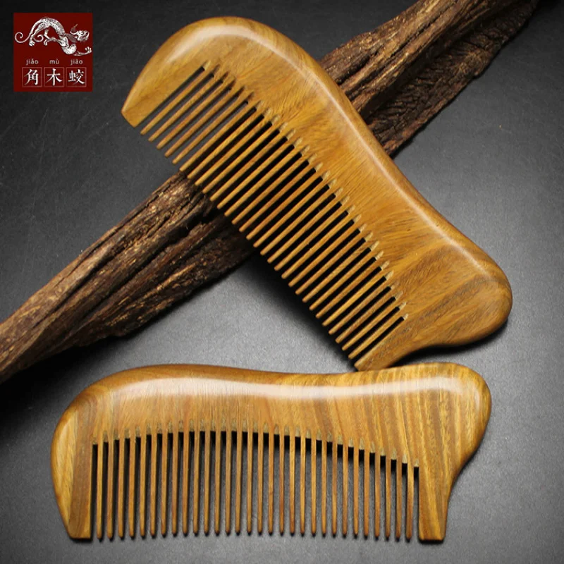 Green Sandalwood Comb with Fine Teeth, Handmade from Whole Wood, Creative Design