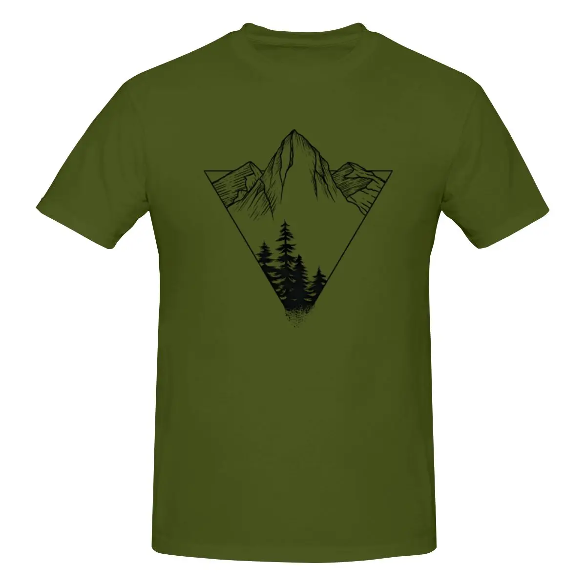 Men Mountain Triangle and Pines T-Shirt Regular Fit 100% Cotton Short Sleeve T Shirt Crew Neck Casual Tee Shirt Tops