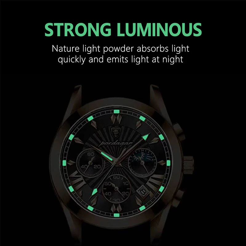 POEDAGAR Sport Brand Men\'s Watch Business Luxury Stainless Steel Luminous Men Wristwatches Quartz Rose Gold Waterproof Man Clock