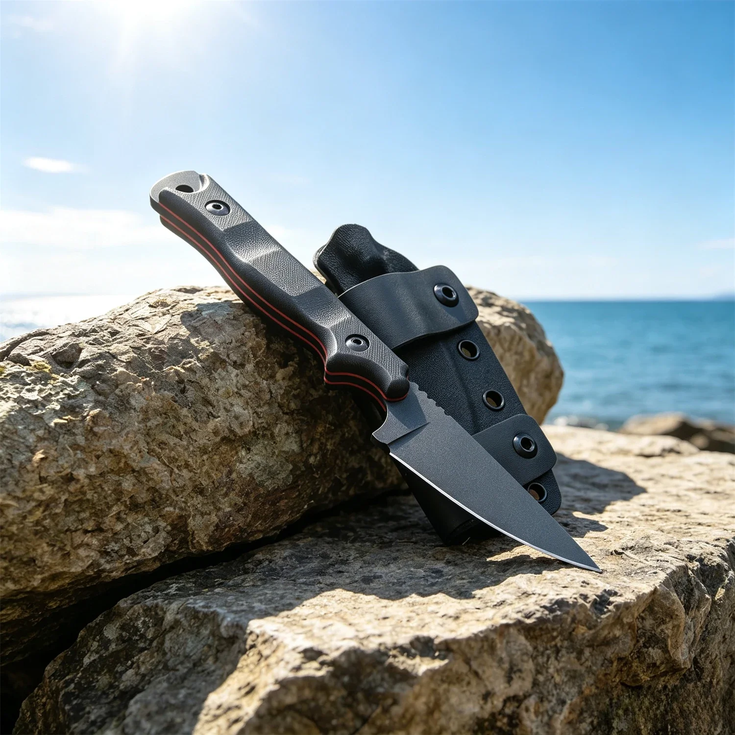 Sleek Matte Black Fixed Blade Knife, 8Cr13Mov Blade with Precision Edge, Contoured G10 Handle, with Kydex Sheath for Field Use