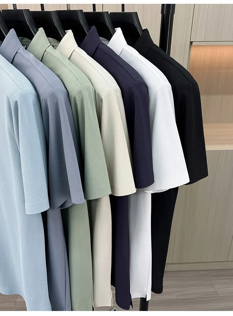Herren Sommer Business Casual Poloshirt - Eisseide Schnelltrocknend Atmungsaktiv Locker Sitzend Kurzarm-T-Shirt – Detail 12