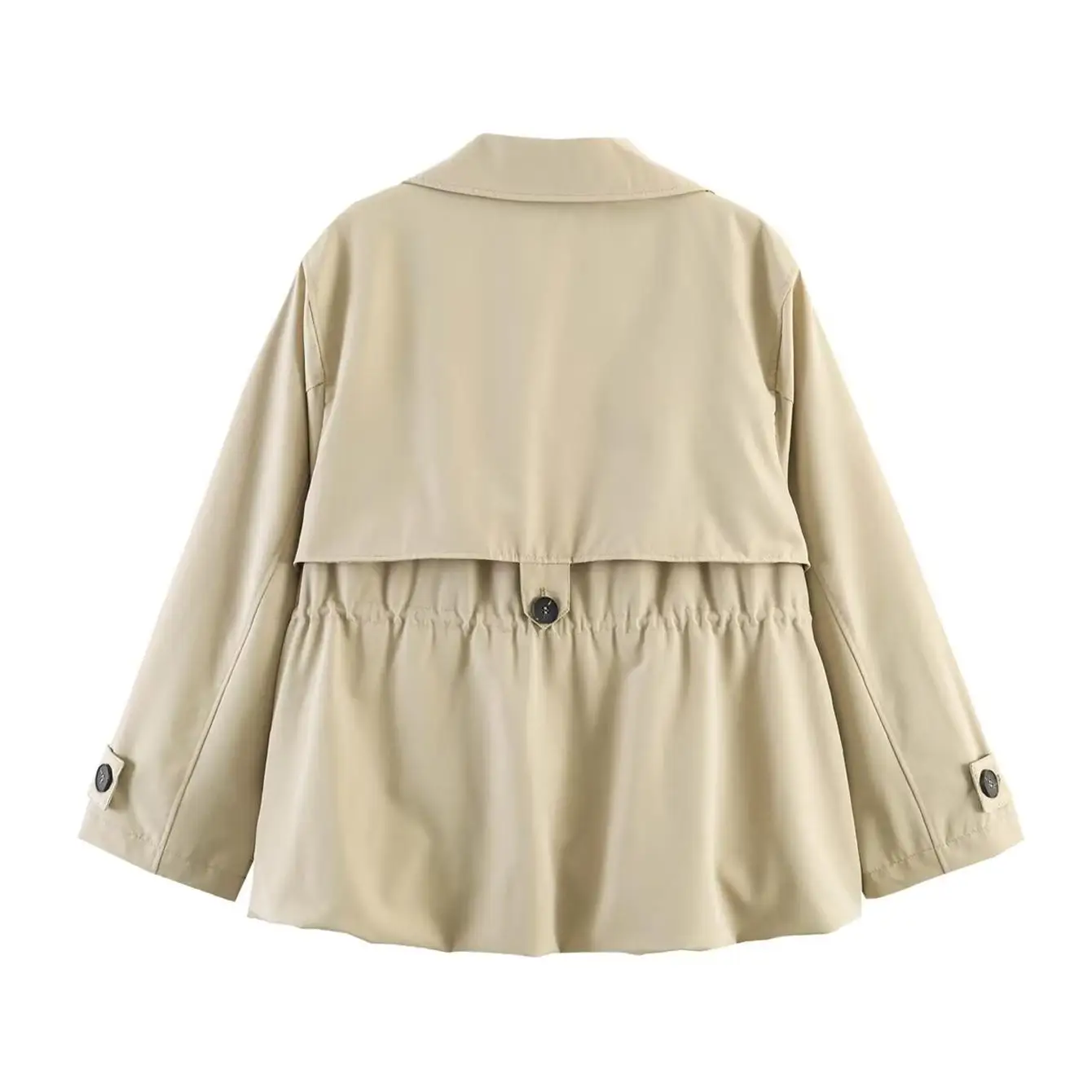 Neue Damen-Trenchjacke mit Reverskragen, kurzer Schnitt, Freizeitjacke mit Kordelzug in der Taille, Knopfverschluss vorne, 2026 neue High-Street-Modejacke – Detail 3