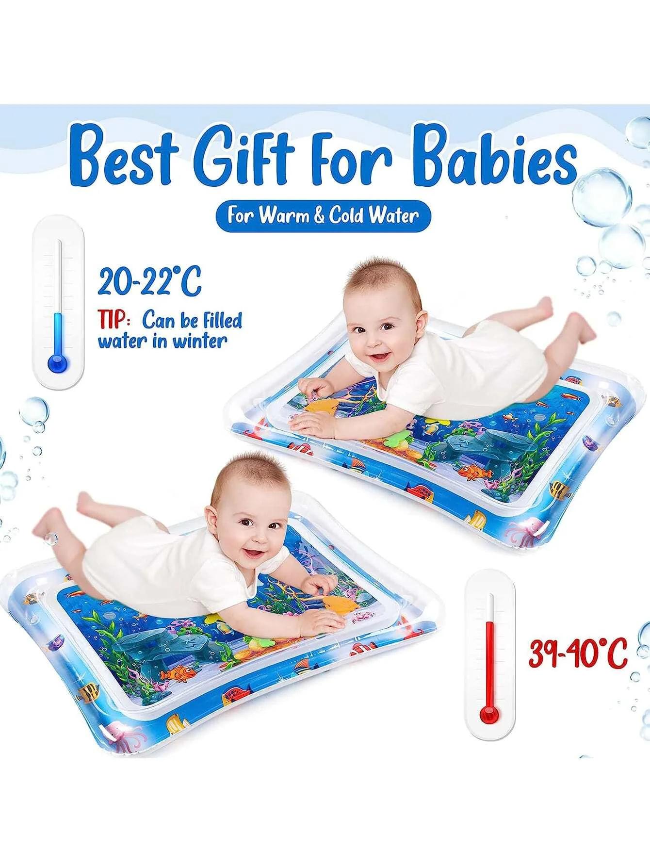 1Pc kids Water Filled Game Mat Inflatable Tummy time Water Mat for Infants and Toddlers Fun time Play Activity Crawling Pad