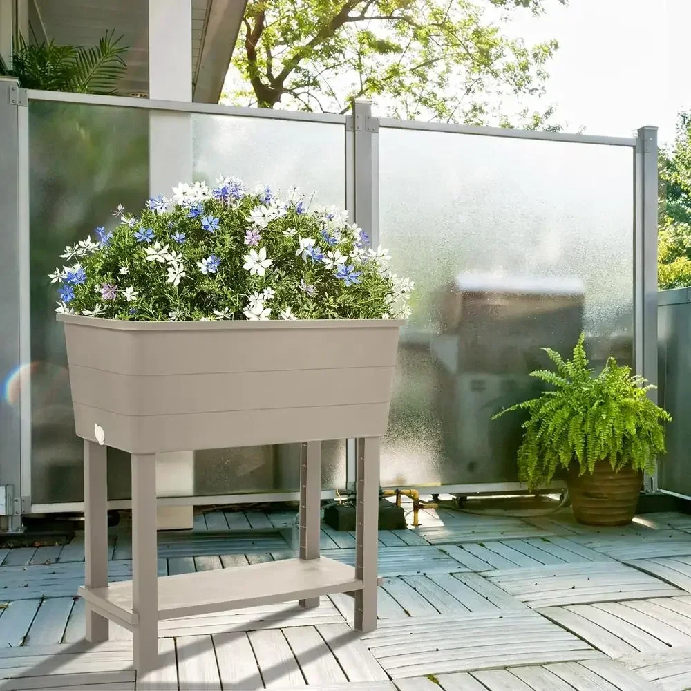 Set of 3 Large 30 x 14 x 29 Raised Garden Planters with Legs, Storage Shelf, Drainage and Water Level Indicator for Outdoor Vege