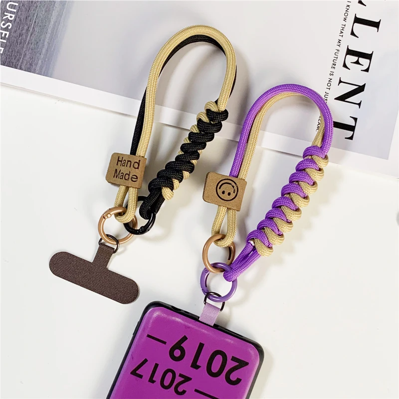 Double Ring Buckle Woven Phone Case Hanging Rope Universal Collision Color Short Handheld Lanyard Cellphone Anti-lost Wristband