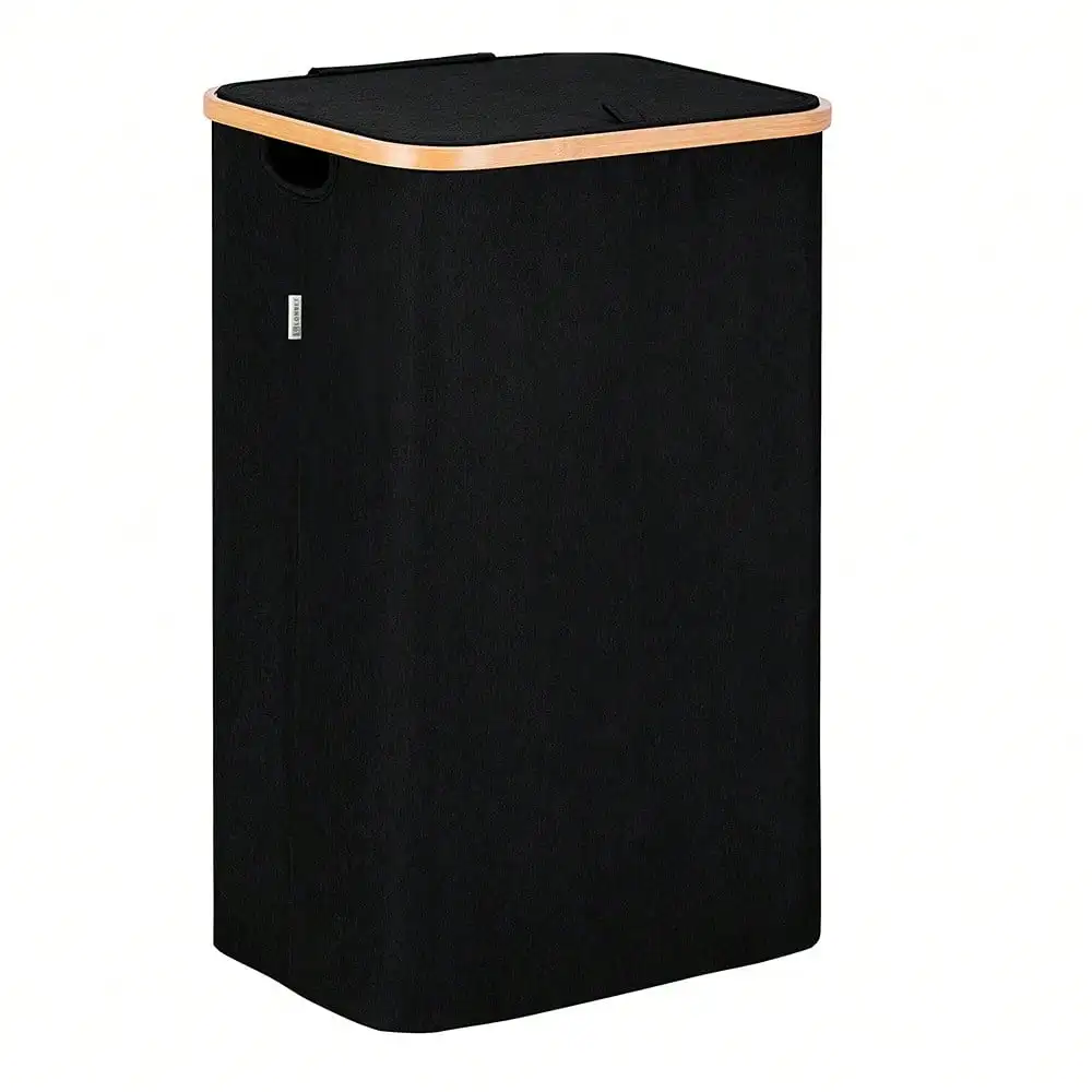 Laundry Hamper With Lid Cover - Sturdy Tall Bamboo Laundry Basket Clothes Organizer - Aesthetic Bedroom Fabric Bin - Big Bathroom Dirty Clothes Hamper - 100 Liters - Beige Vegetable Basket