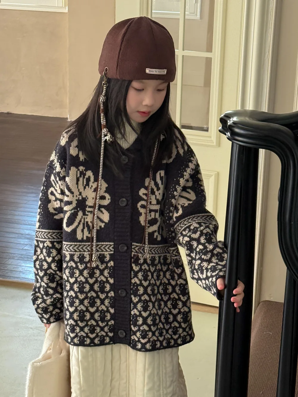Children's Sweater 2025 Autumn and Winter Korean Retro Knitted Baby Girl's Cardigan Coat Fashion Loose Sweaters