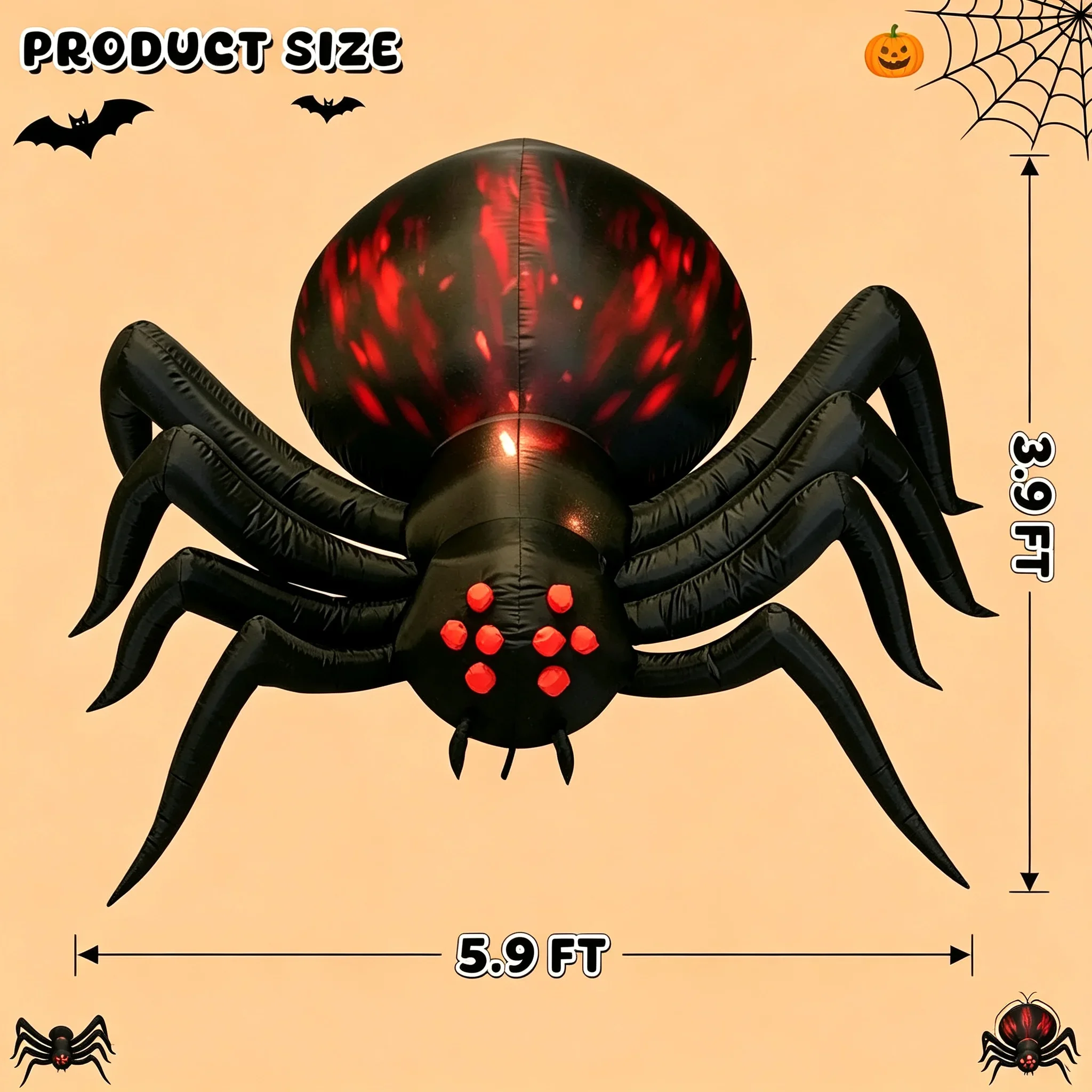 Giant Inflatable Model Black Widow Spider Halloween Decor 6FT/1.8M Built-in LED Light Outdoor Holiday Yard Garden Roof